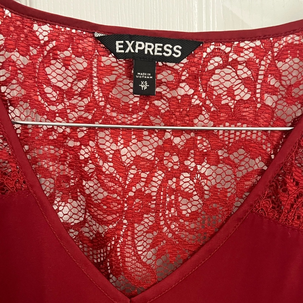 Express Crimson Lace Accent Portifino Blouse - Picture 2 of 3